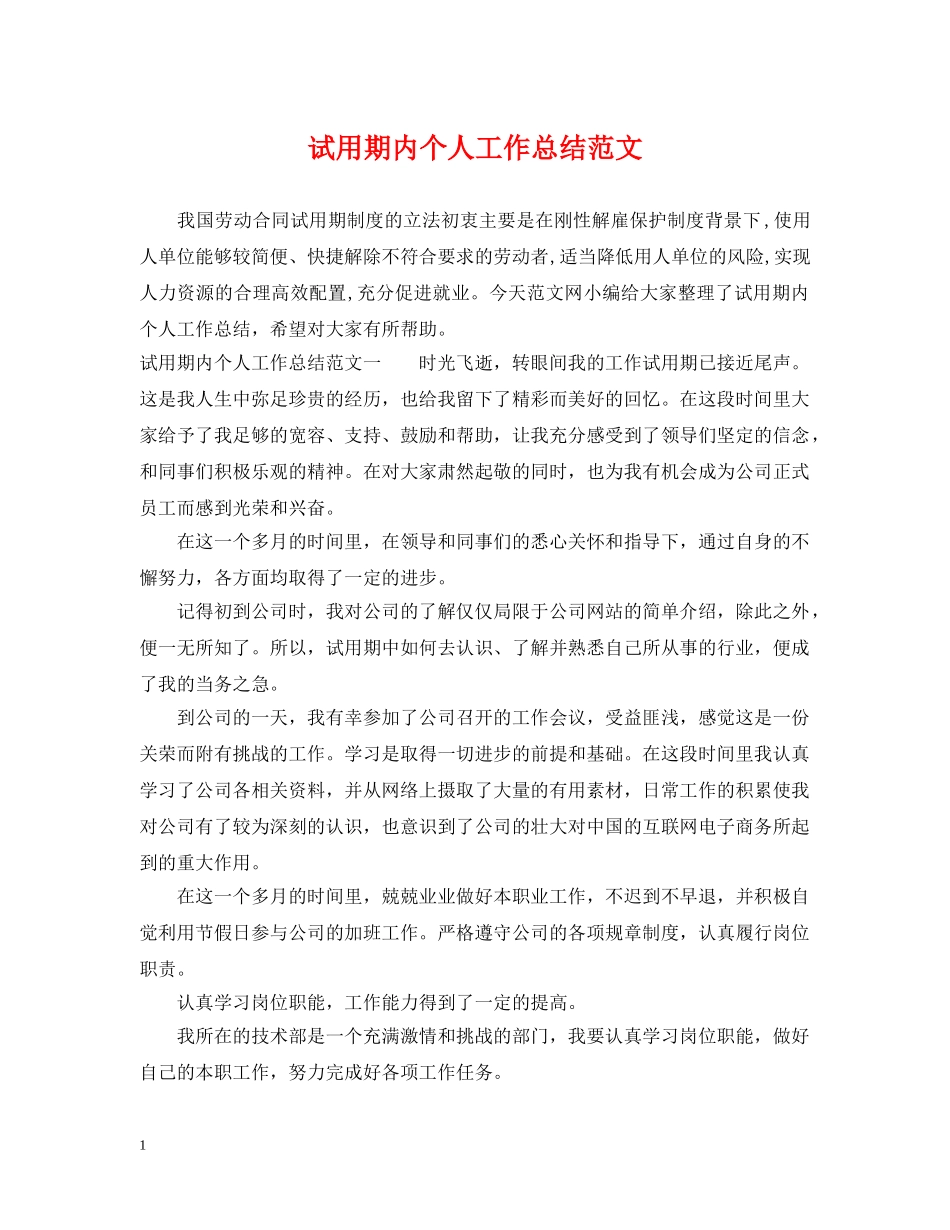 试用期内个人工作总结范文 _第1页