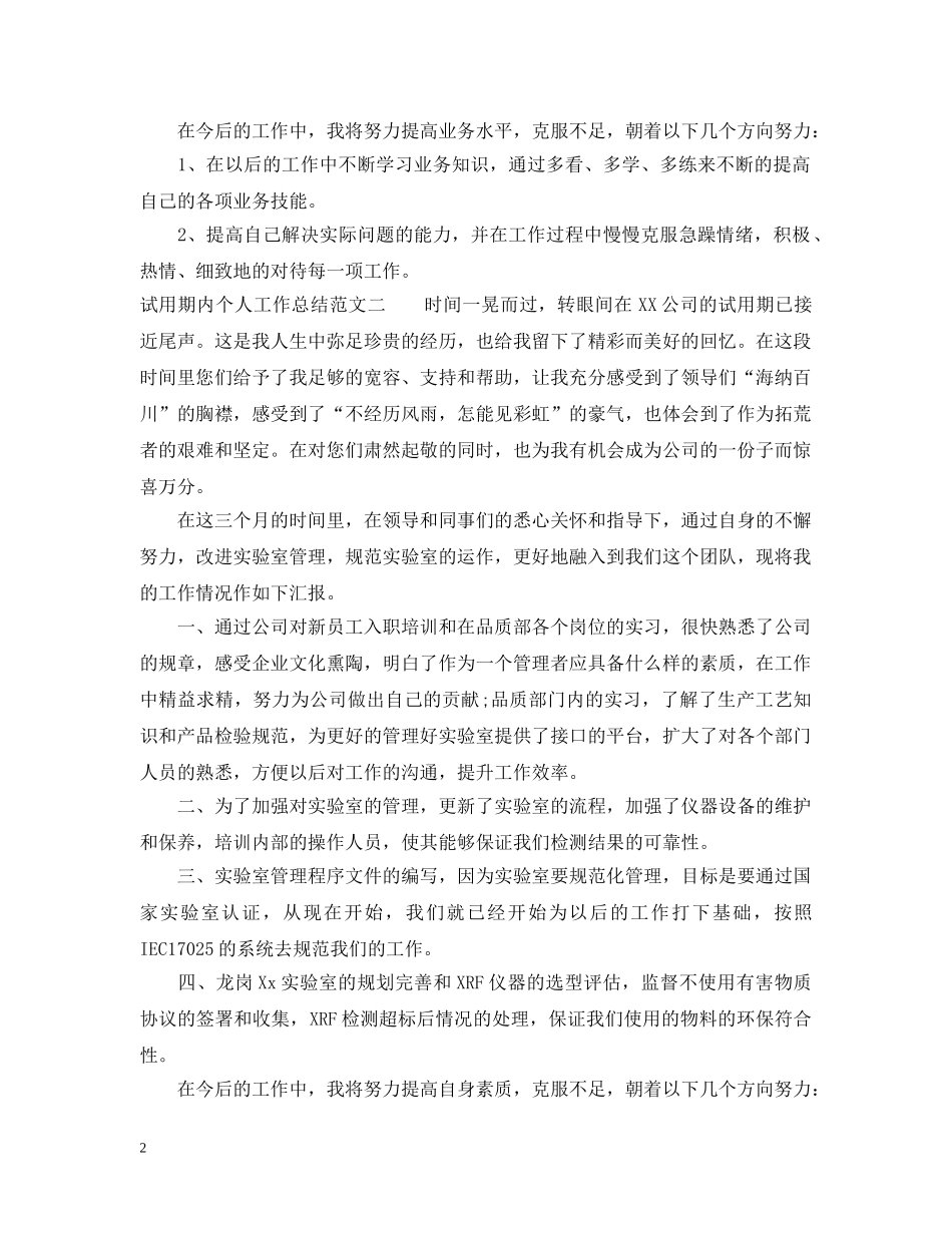 试用期内个人工作总结范文 _第2页
