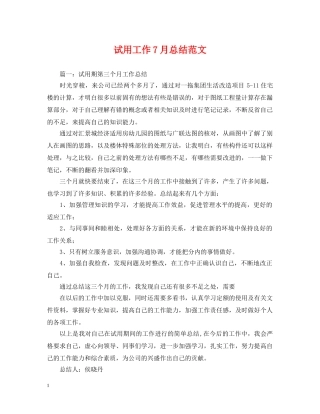 试用工作7月总结范文 