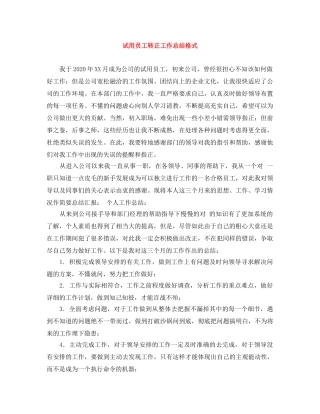 试用员工转正工作总结格式 