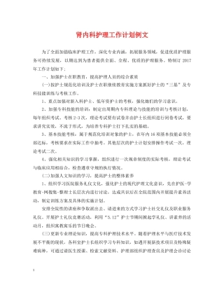 肾内科护理工作计划例文 