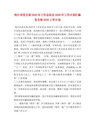 统计局党支部2020年工作总结及2020年工作计划汇编 党支部2020工作计划 