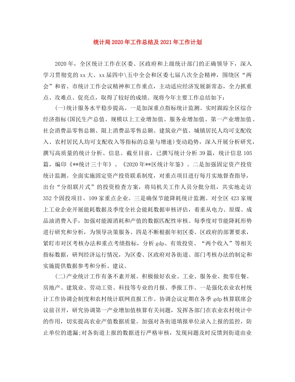 统计局2020年工作总结及2021年工作计划 _第1页