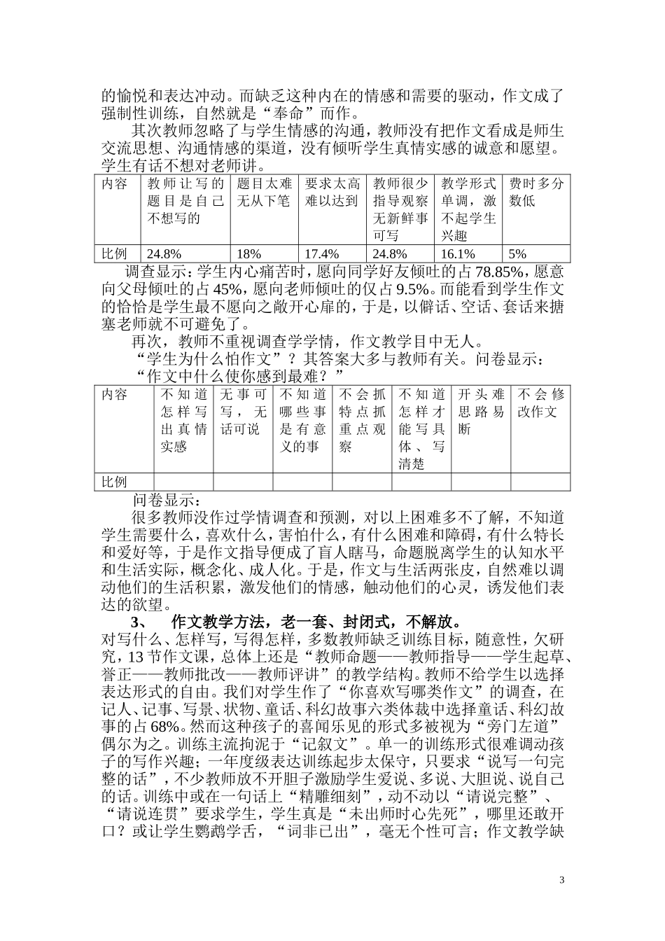 关于小学生作文现状及心态的调查报告_第3页