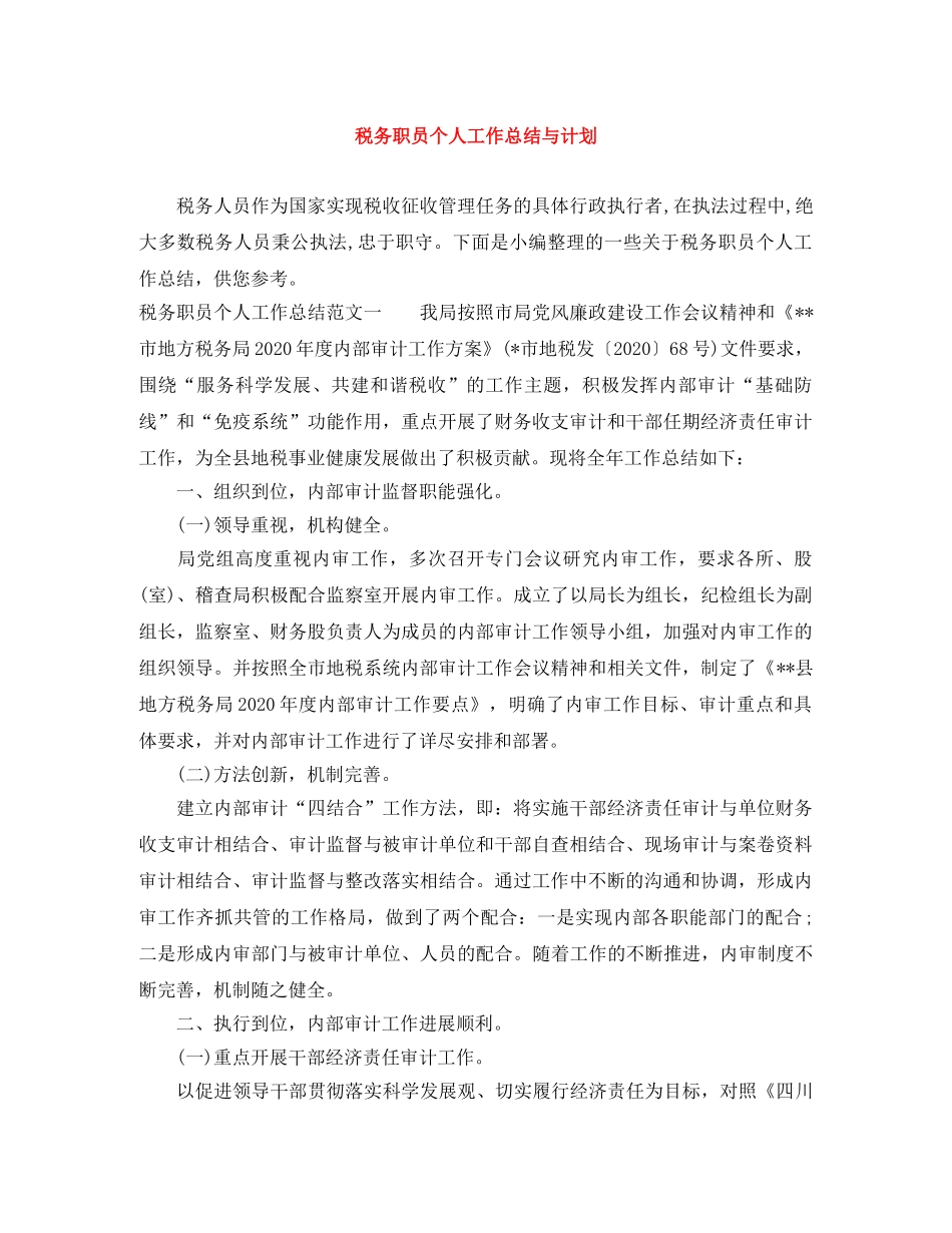 税务职员个人工作总结与计划 _第1页