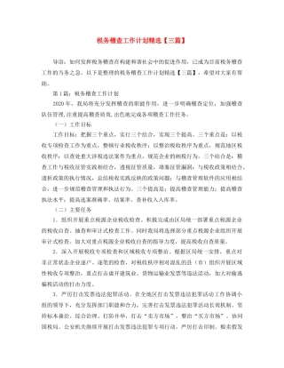税务稽查工作计划精选【三篇】 