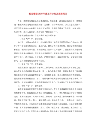 税务稽查2020年度工作计划及思路范文 