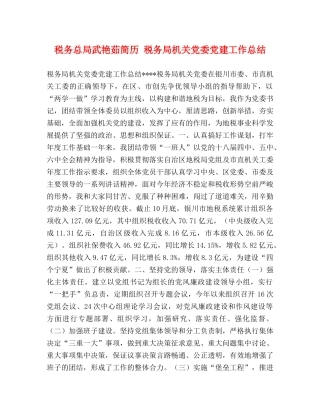 税务总局武艳茹简历 税务局机关党委党建工作总结 