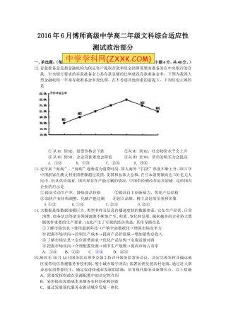 高二年级文科综合合卷适应性测试政治部分