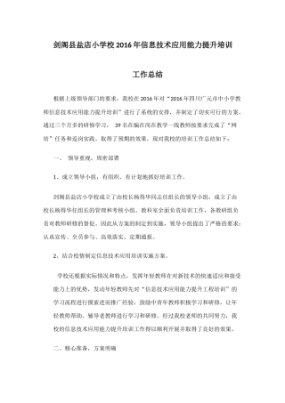 剑阁县盐店小学校2016年信息技术应用能力提升培训工作总结
