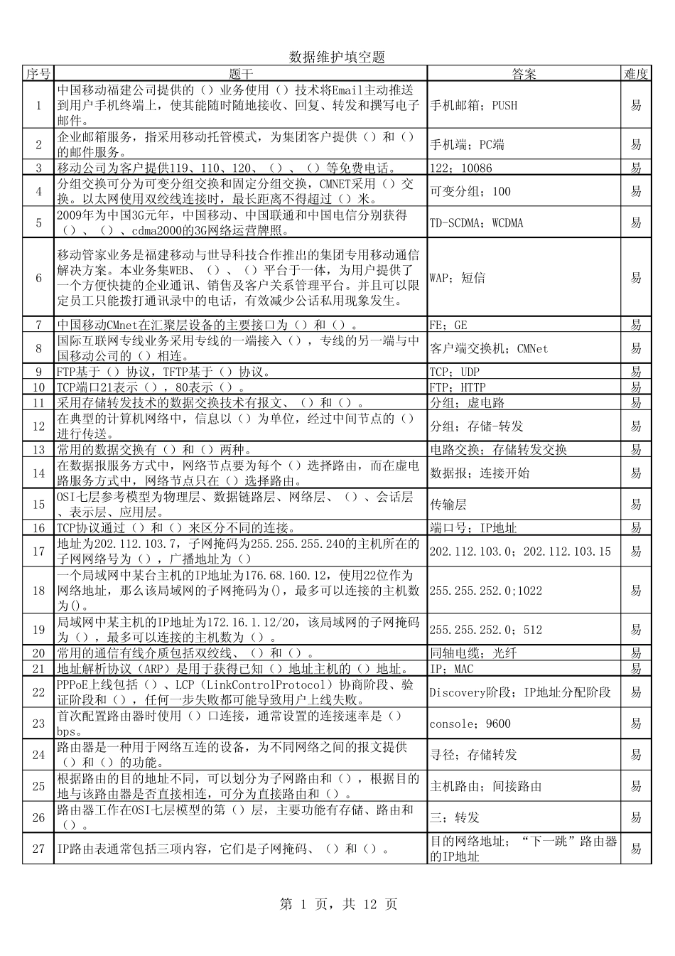 数据维护题库 _第1页