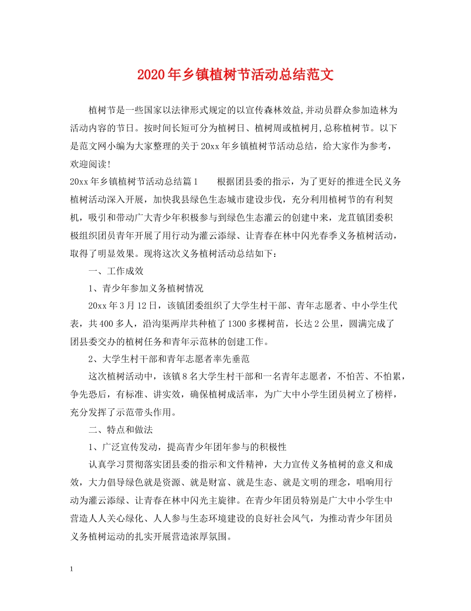 2020年乡镇植树节活动总结范文_第1页