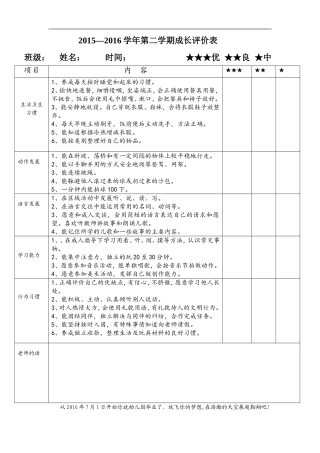 大班幼儿评析表