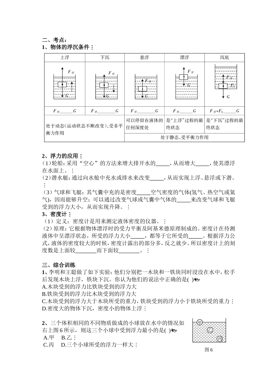 初三物理升中复习资—浮沉条件及应用（第14张）料_第2页