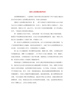 新员工试用期自我评价表