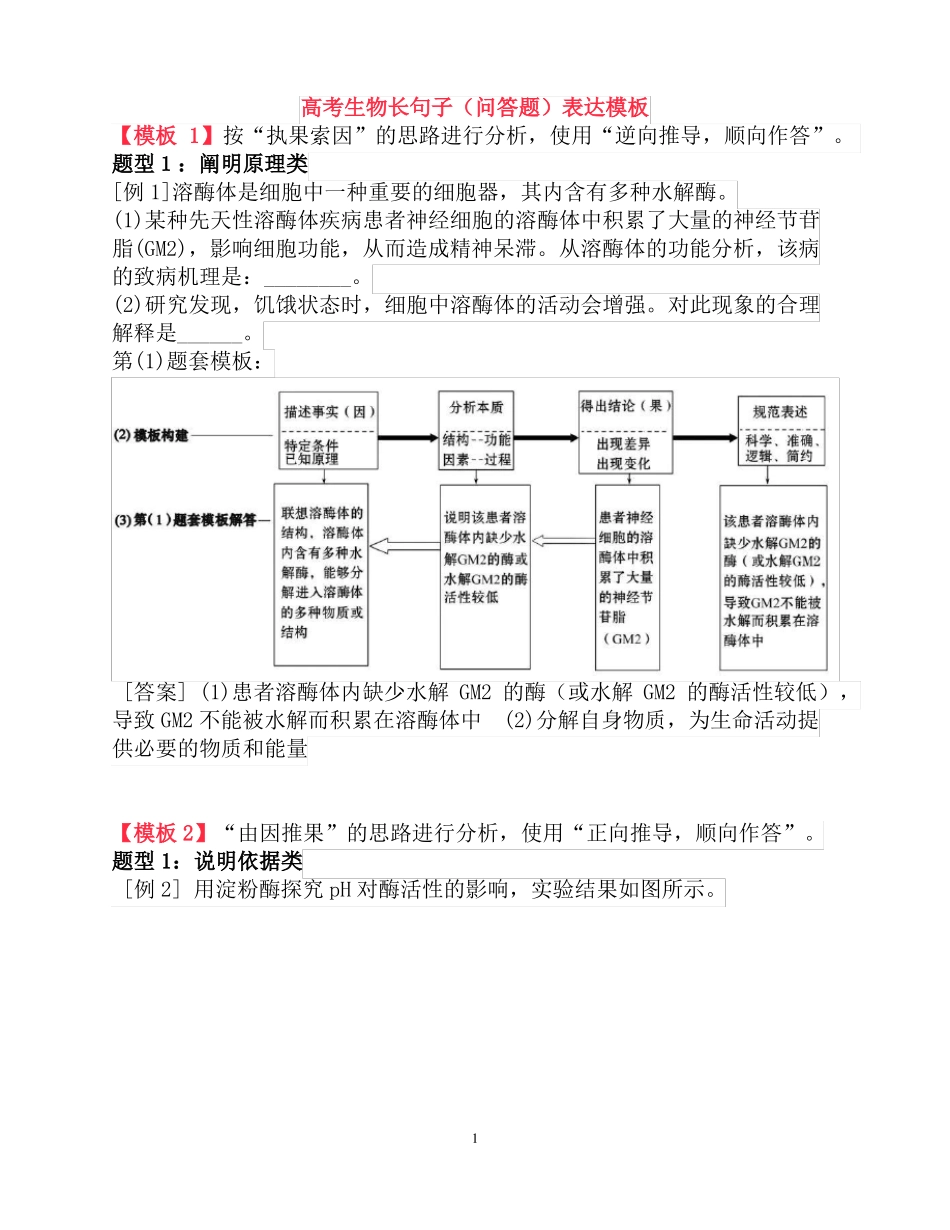 高考生物长句子问答题表达模板_第1页