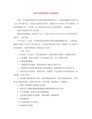 2020年出纳员年终工作总结范文