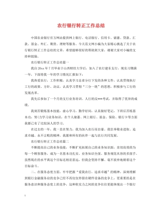 农行银行转正工作总结