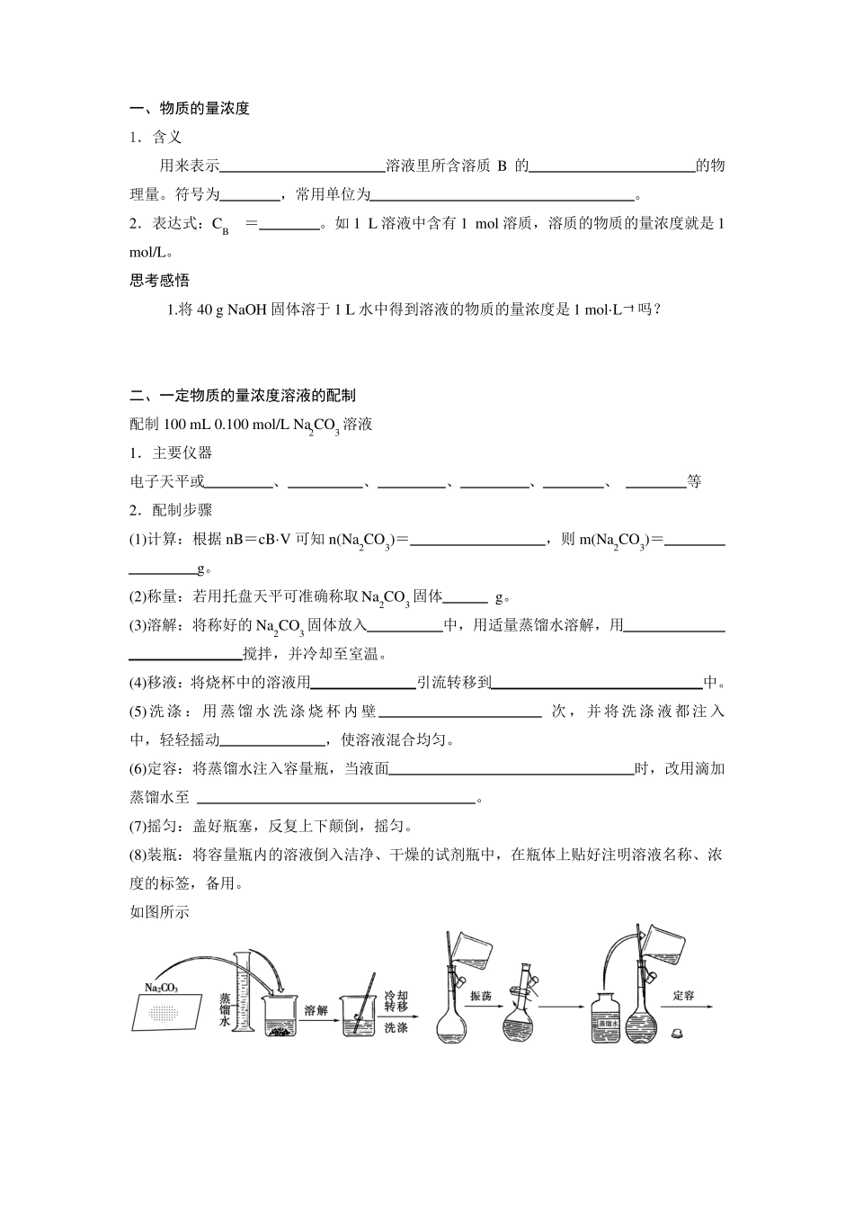 高一化学必修一溶液的配制和分析_第1页