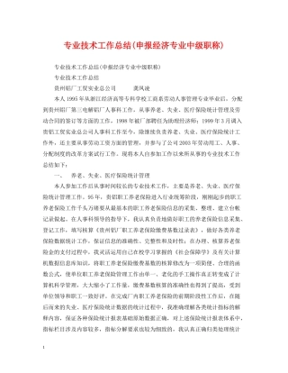 专业技术工作总结申报经济专业中级职称)