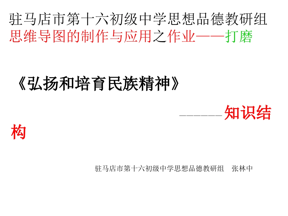 弘扬和培育民族精神驻马店市第十六初级中学思想品德教研组思维导图的制作与应用之作业——打磨_第1页