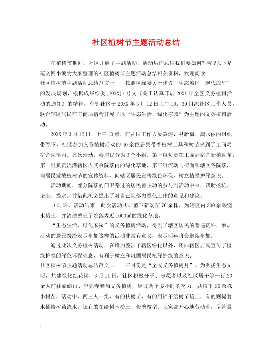 社区植树节主题活动总结 _第1页