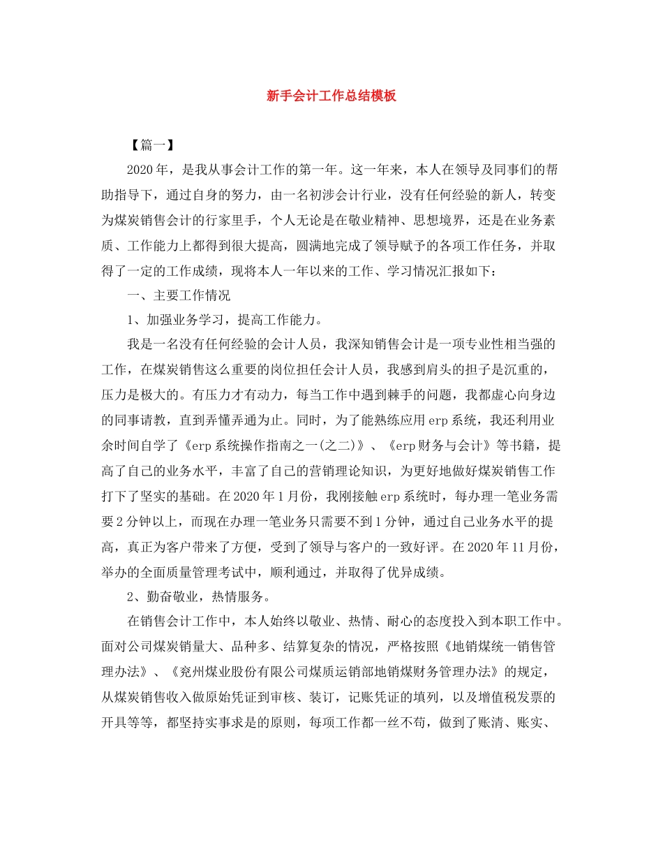 新手会计工作总结模板_第1页