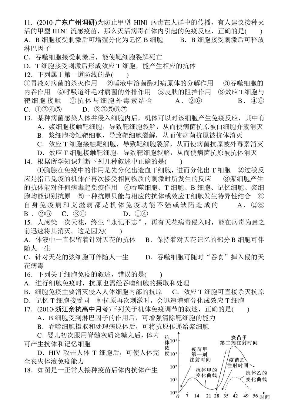 高中生物免疫调节练习题_第2页