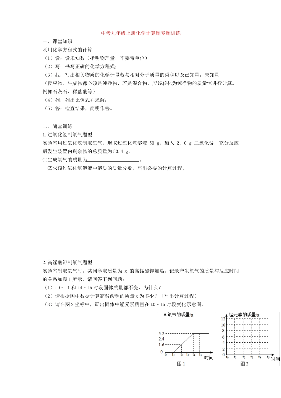 中考九年级上册化学计算题专题训练_第1页