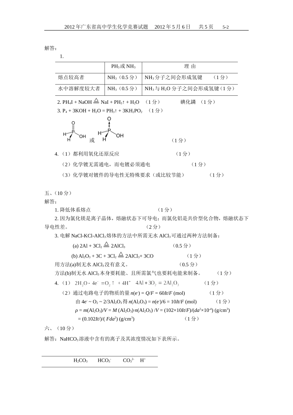 2012年广东省高中学生化学竞赛试题（正式题的答案）（word2003版）_第2页
