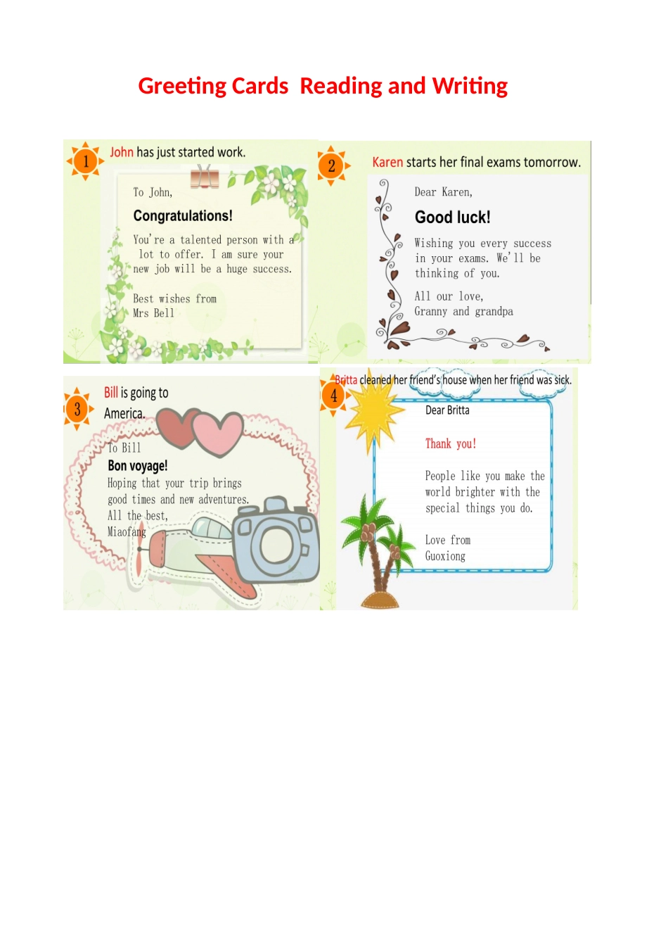 人教版英语选修（语言知识与技能类）英语写作Unit1cardsmakingReadingmaterialsbeforeclass_第1页