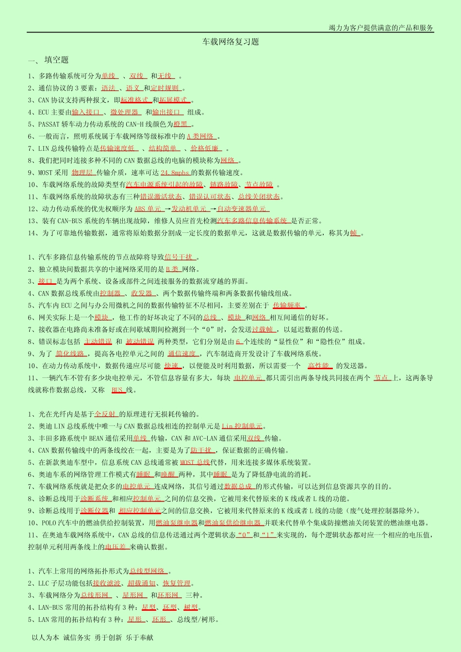 《汽车车载网络技术》期末复习题 _第1页