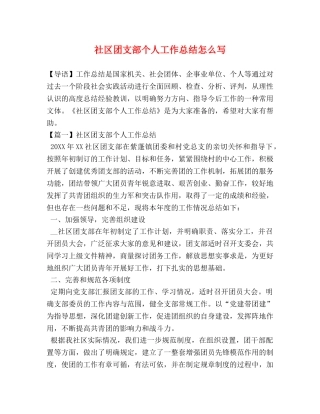 社区团支部个人工作总结怎么写 