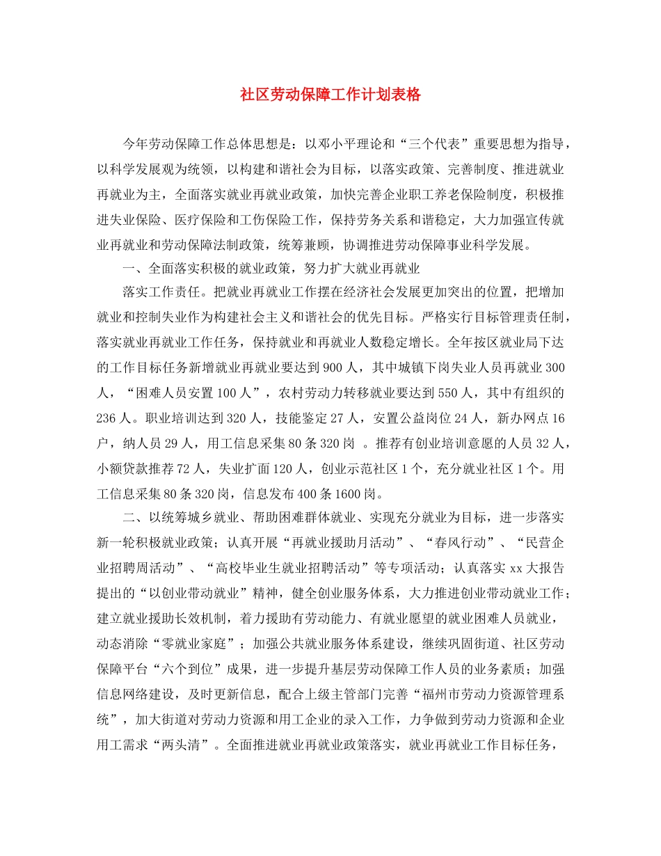 社区劳动保障工作计划表格 _第1页