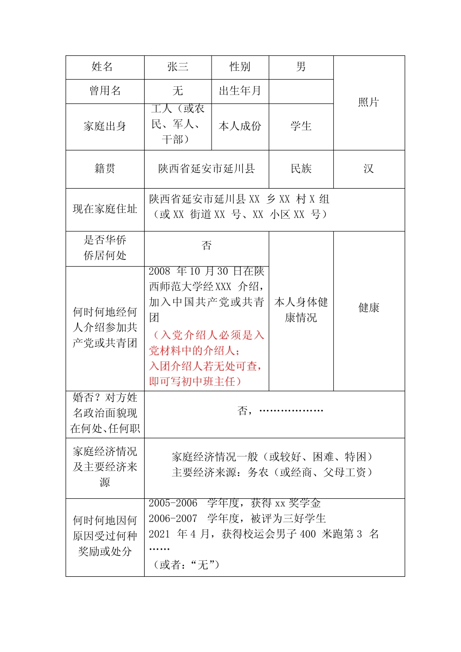 毕业生登记表填写样本全集文档 _第3页