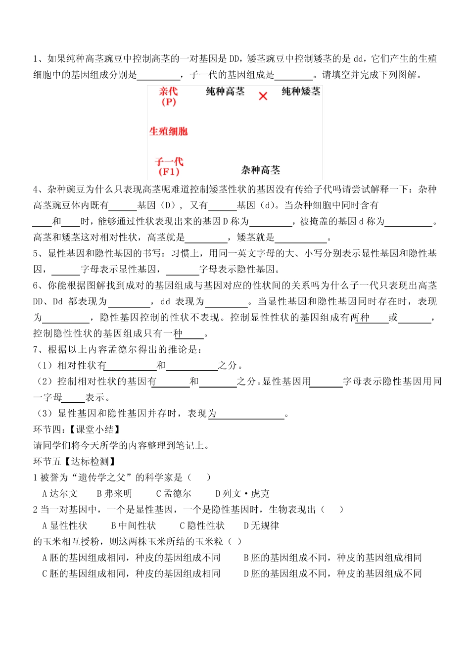 基因的显性和隐性 导学案 _第2页