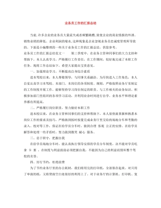 业务员工作的汇报总结