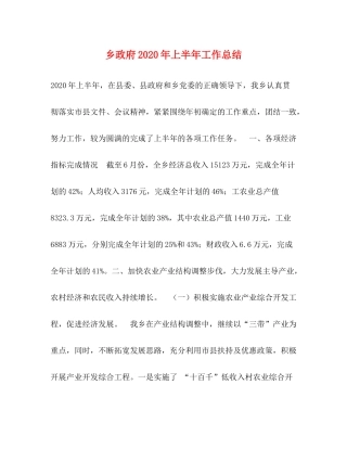 乡政府年上半年工作总结