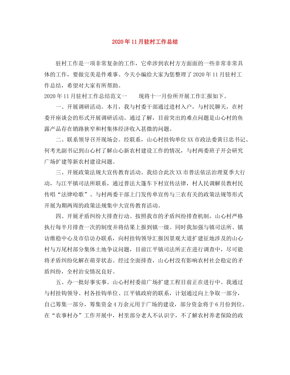2020年11月驻村工作总结_第1页
