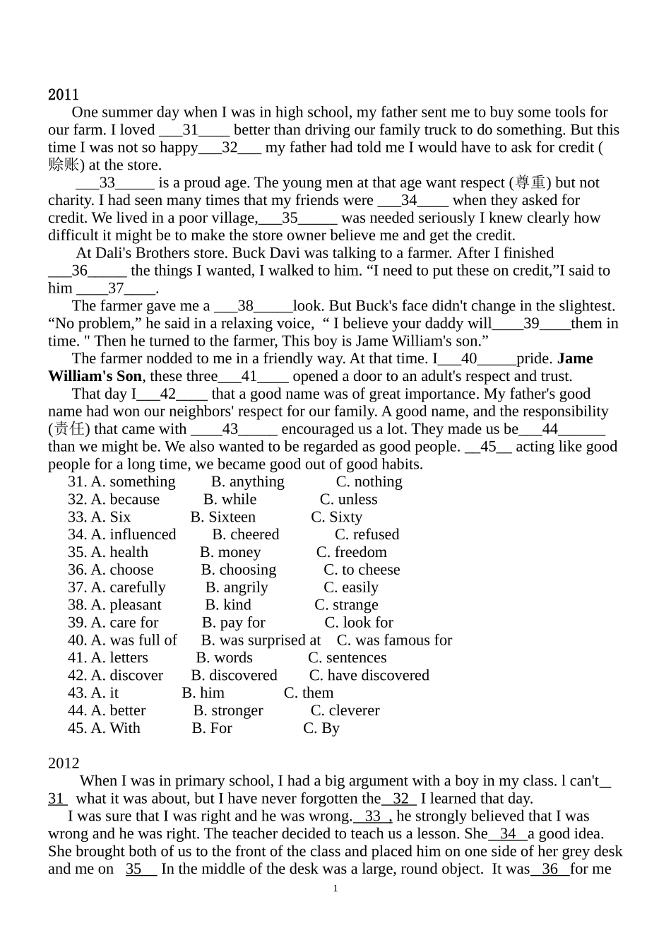 中考完形填空_第1页