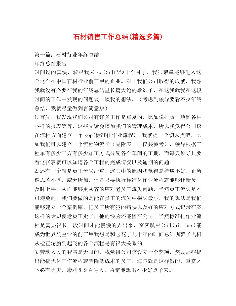 石材销售工作总结(精选多篇) _第1页