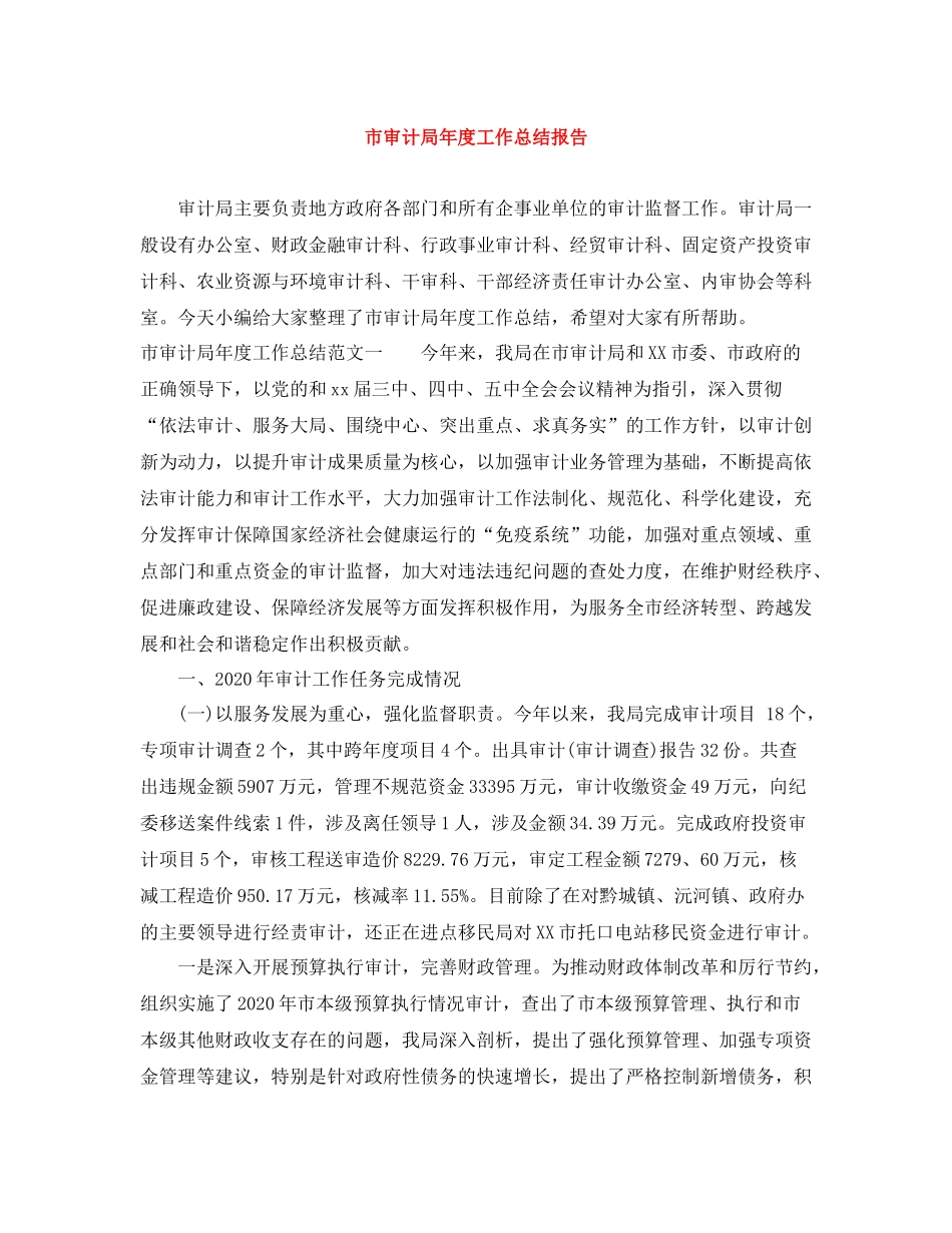 市审计局年度工作总结报告_第1页