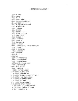 面料纺织专业英语