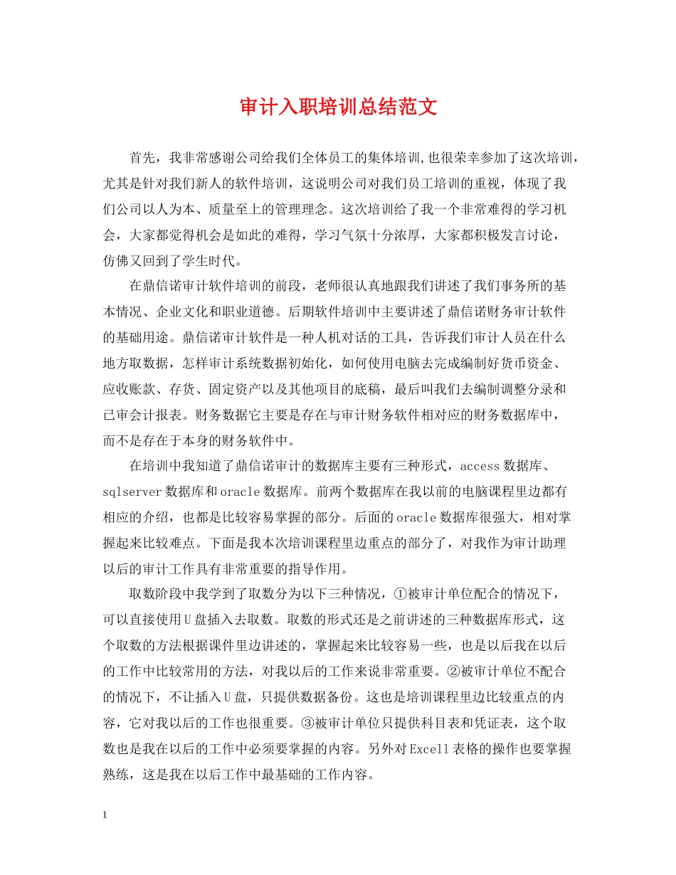 审计入职培训总结范文_第1页