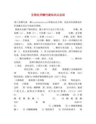 生物化学糖代谢知识点总结 