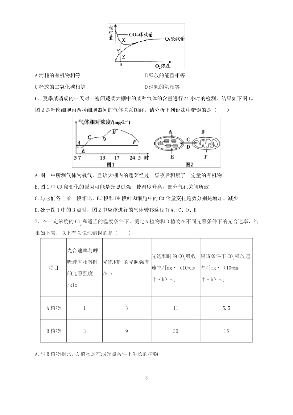 高中生物光合作用和呼吸作用专题训练附答案_第3页