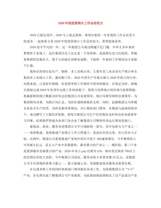 2020年度投资统计工作总结范文