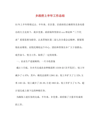 乡政府上半年工作总结