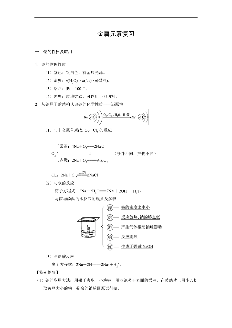 高中化学一轮复习金属元素钠、铁知识点总结_第1页