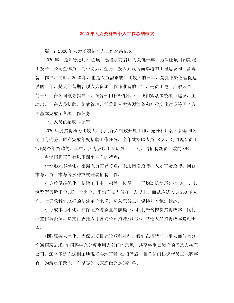 2020年人力资源部个人工作总结范文_第1页